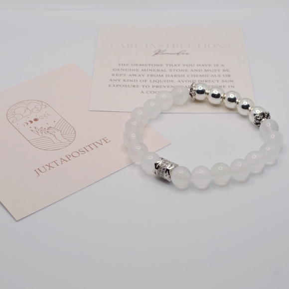 White Quartz and Silver Hematite with Zircon in Copper Charm Gemstone Bracelet - Picture 1 of 7